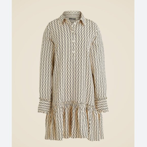 J.Crew Amelia Popover Shirtdress Vintage Links Print Black/Cream Size Small - Picture 2 of 8